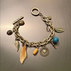 Silver Charm Bracelet with Blue and Gold Accents